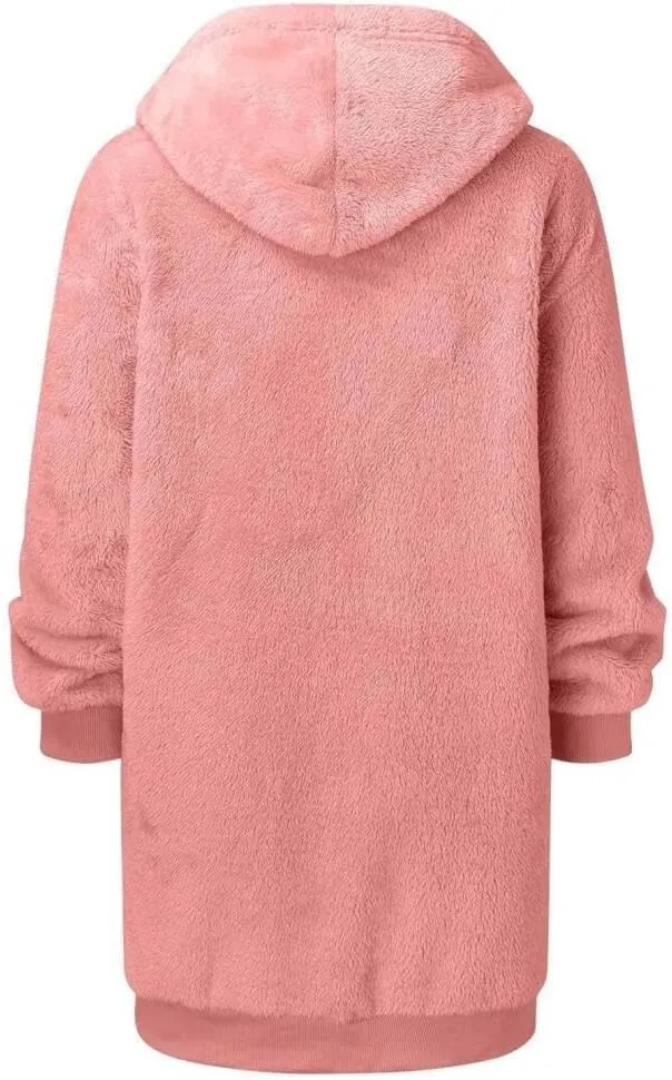 FMCHICO Fleece Coat for Women,Women's Oversized Zip Up Hooded Jacket Winter Plus Size Sherpa Coat