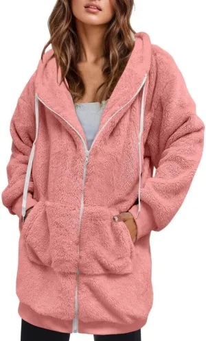 FMCHICO Fleece Coat for Women,Women's Oversized Zip Up Hooded Jacket Winter Plus Size Sherpa Coat
