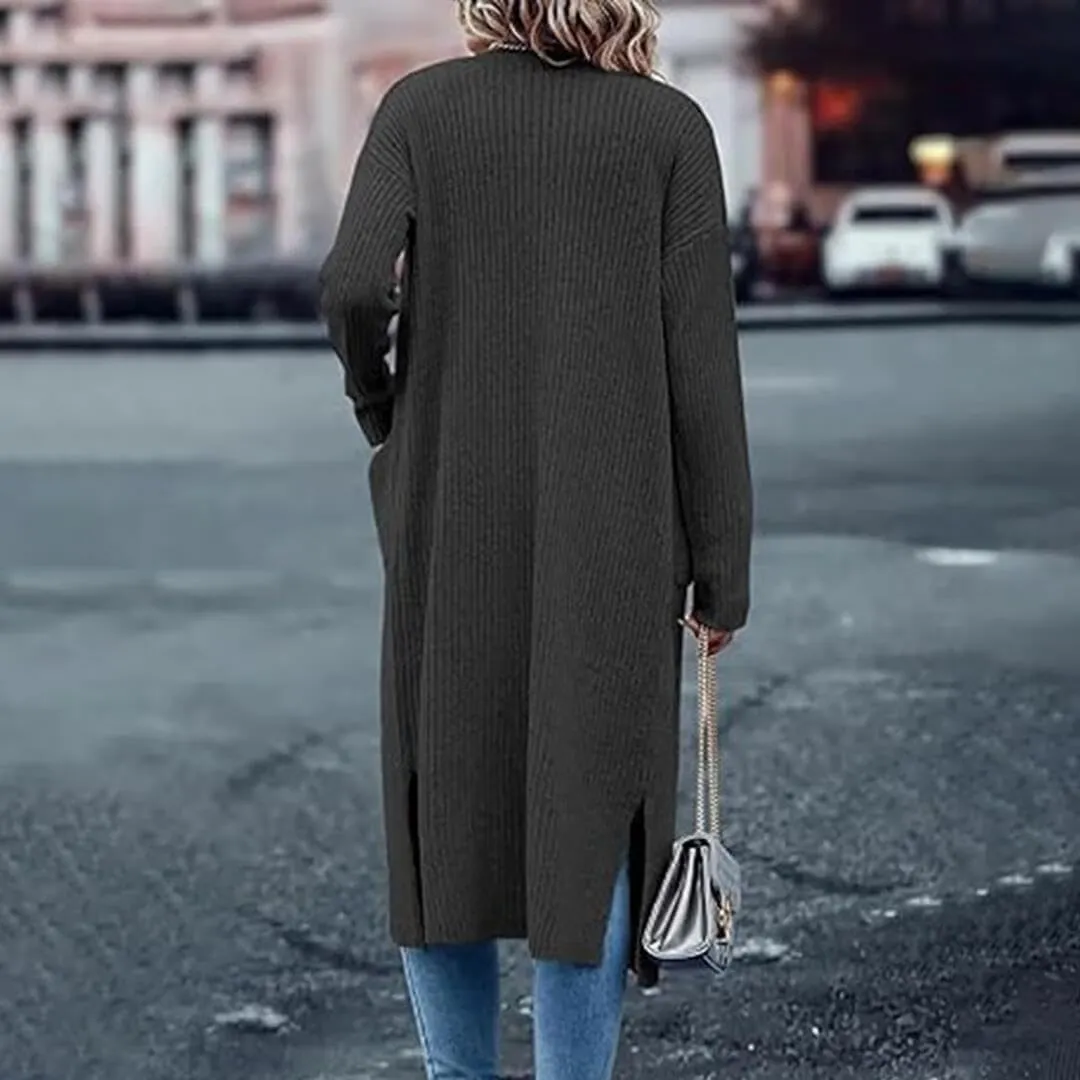 FMCHICO Long Cardigan Sweaters for Women Ribbed Knit Open Front Long Sleeve Oversized Fall Casual Coat