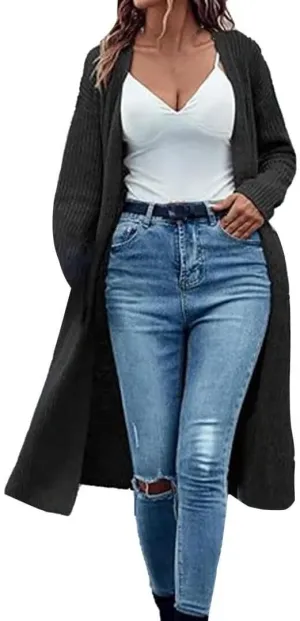 FMCHICO Long Cardigan Sweaters for Women Ribbed Knit Open Front Long Sleeve Oversized Fall Casual Coat