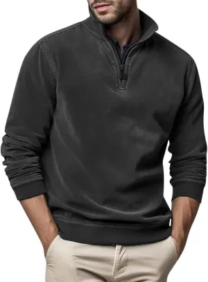 FMCHICO Men's Quarter Zip Up Velvet Sweaters Slim Fit Lightweight Mock Neck Pullover Casual Sweatshirt