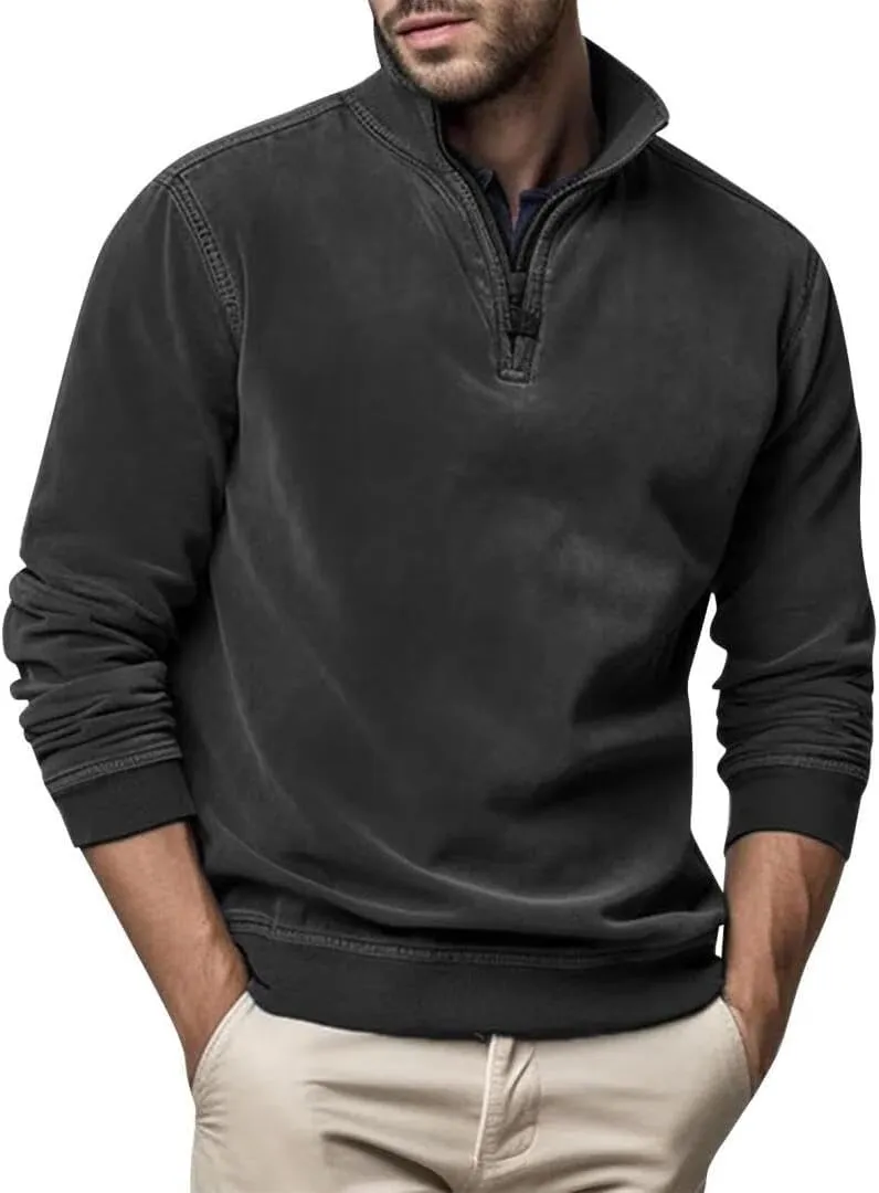 FMCHICO Men's Quarter Zip Up Velvet Sweaters Slim Fit Lightweight Mock Neck Pullover Casual Sweatshirt