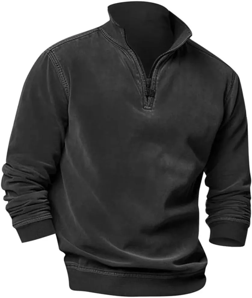 FMCHICO Men's Quarter Zip Up Velvet Sweaters Slim Fit Lightweight Mock Neck Pullover Casual Sweatshirt