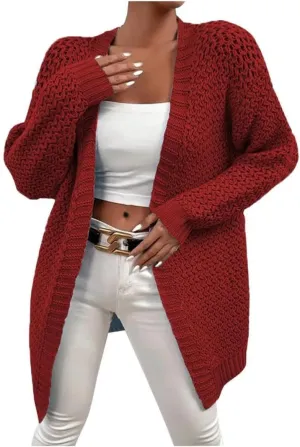 FMCHICO Women's 2024 Fall Long Batwing Sleeve Open Front Chunky Knit Cardigan Sweater