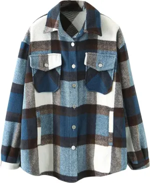 FMCHICO Womens Corduroy Shirts Casual Long Sleeve Button Down Shacket Jackets Oversized Blouses Tops with Pockets