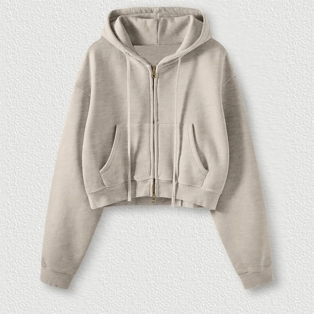 FMCHICO Women's Cropped Zip Up Hoodie Casual Long Sleeve Workout Hooded Sweatshirt Coat
