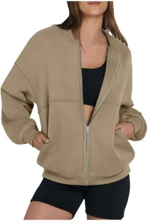 FMCHICO Women's Oversized Full Zip Up Sweatshirts Jacket 2024 Fall Fleece Long Sleeve Hoodies Outfit