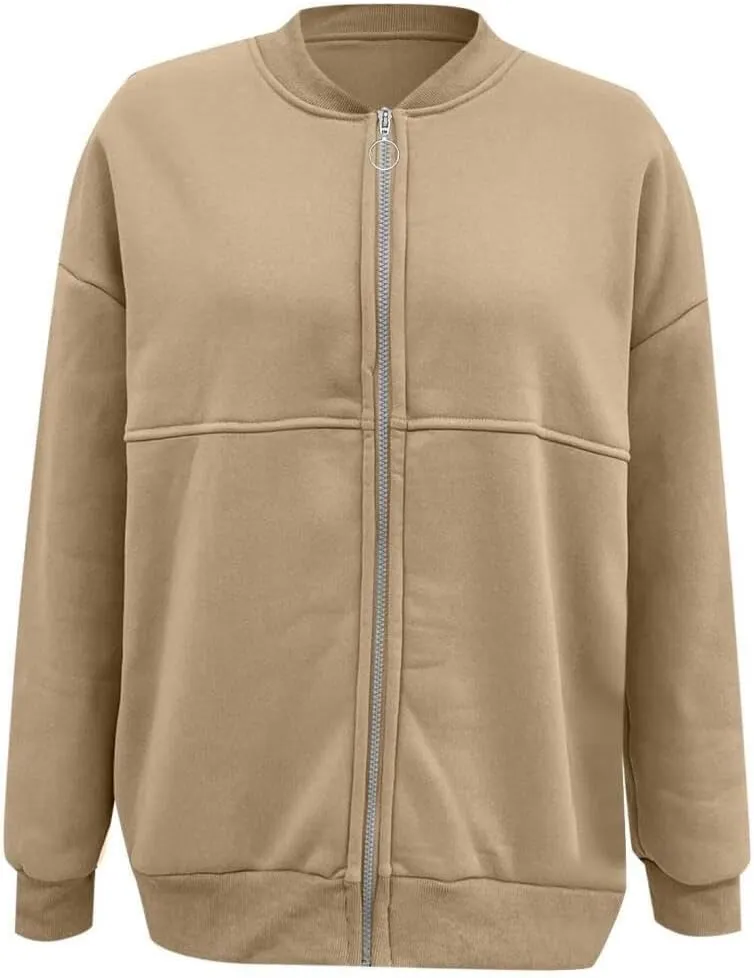 FMCHICO Women's Oversized Full Zip Up Sweatshirts Jacket 2024 Fall Fleece Long Sleeve Hoodies Outfit