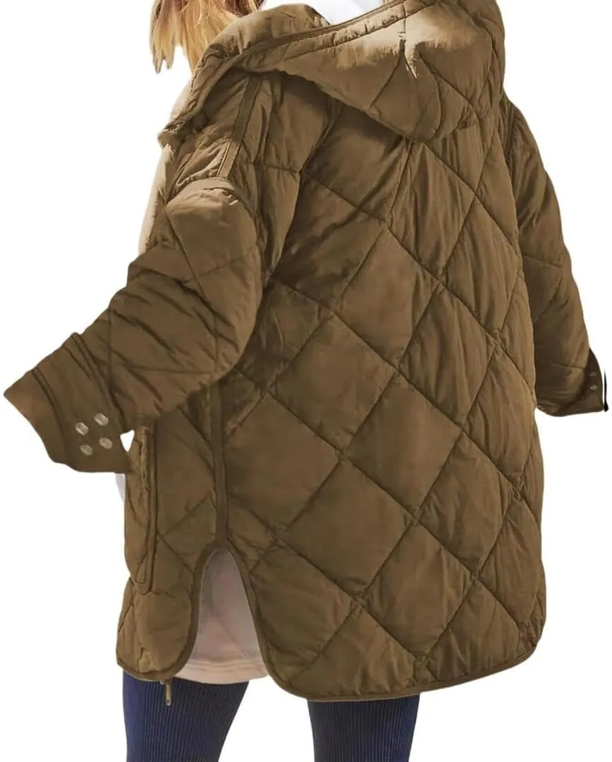FMCHICO Womens Oversized Hooded Puffer Jacket Quilted Lightweight Soft Comfy Padded Hoodies Coat Warm Winter Coat