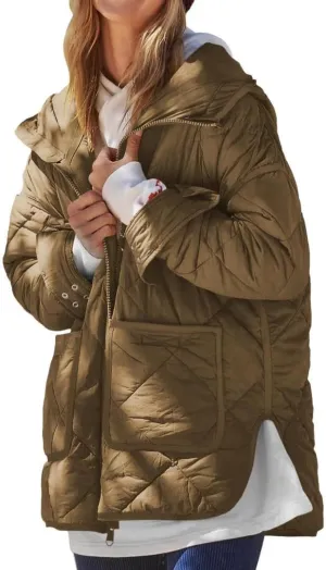 FMCHICO Womens Oversized Hooded Puffer Jacket Quilted Lightweight Soft Comfy Padded Hoodies Coat Warm Winter Coat
