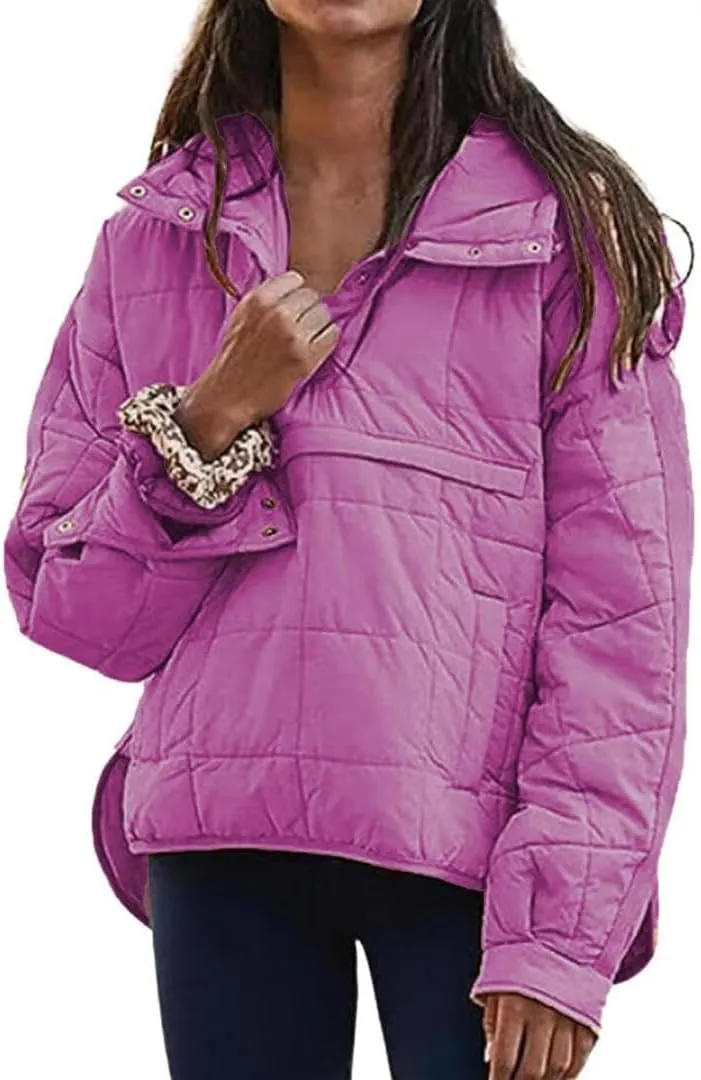 FMCHICO Women's Pullover Puffer Jacket Packable Hooded Oversize Winter Coat Tops