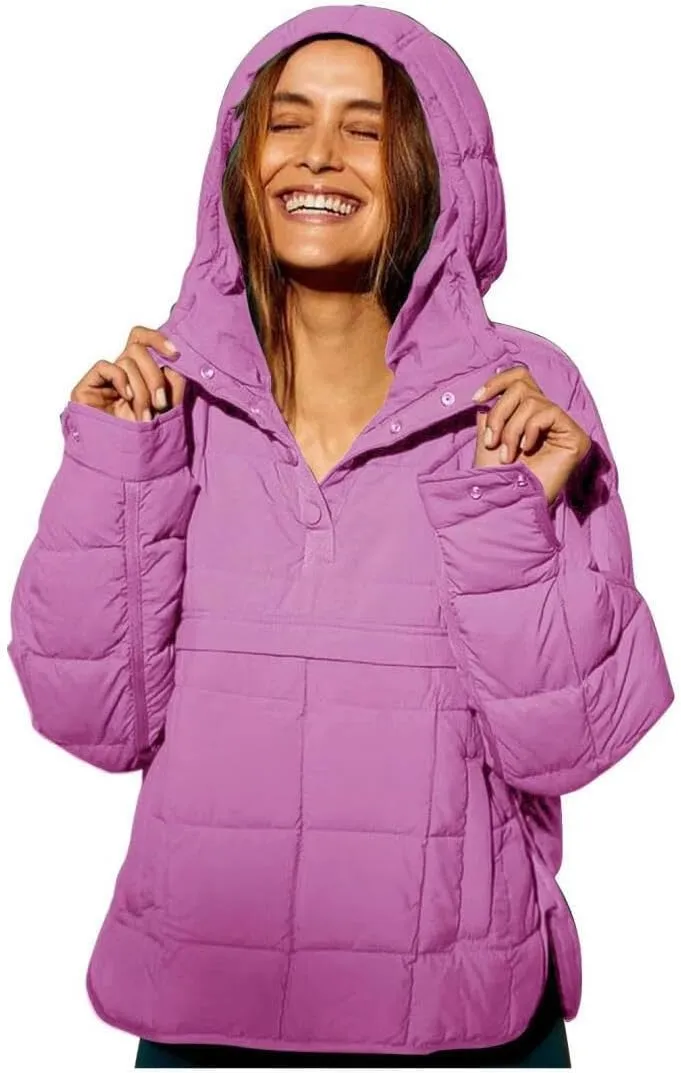 FMCHICO Women's Pullover Puffer Jacket Packable Hooded Oversize Winter Coat Tops