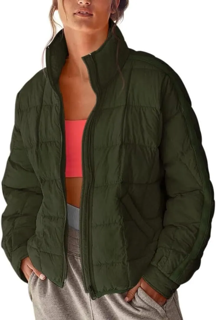 FMCHICO Womens Quilted Puffer Jacket Zip Up Lightweight Padded Coat Outwear
