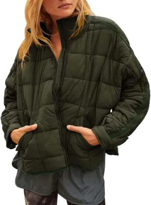 FMCHICO Womens Quilted Puffer Jacket Zip Up Lightweight Padded Coat Outwear