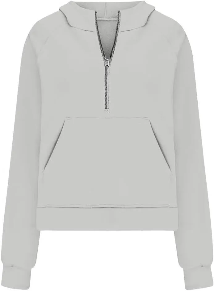 FMCHICO Womens Sweatshirts Half Zip Cropped Pullover Fleece Quarter Zipper Hoodies Fall outfits Clothes Thumb Hole