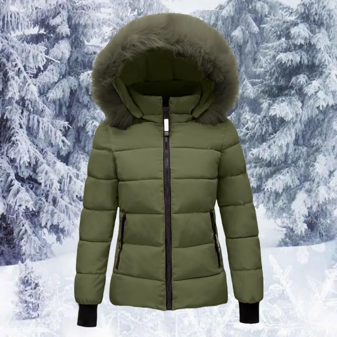 FMCHICO Women's Winter Puffer Coat Thicken Down Jacket Waterproof Faux Fur Detachable Hooded Parka