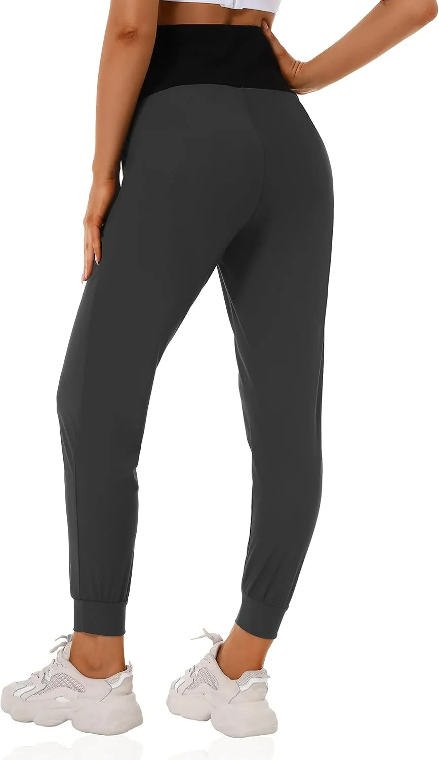 Foucome Women's Maternity Joggers Quick Dry Zipper Pockets Scrub Pants Pregnancy Sweatpants