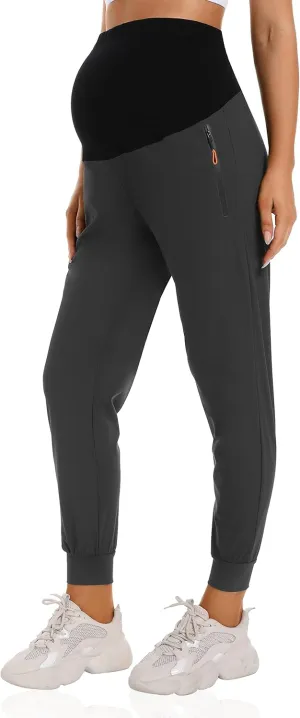 Foucome Women's Maternity Joggers Quick Dry Zipper Pockets Scrub Pants Pregnancy Sweatpants