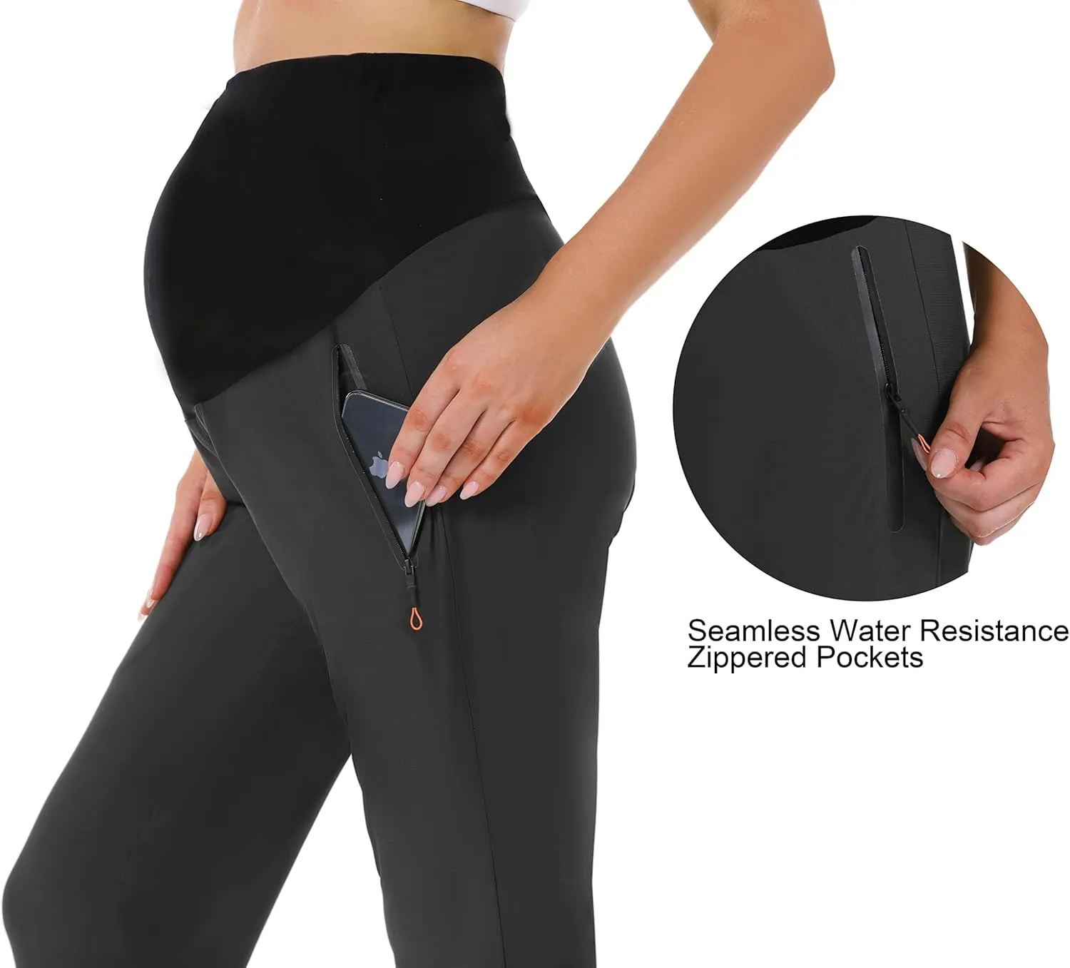Foucome Women's Maternity Joggers Quick Dry Zipper Pockets Scrub Pants Pregnancy Sweatpants
