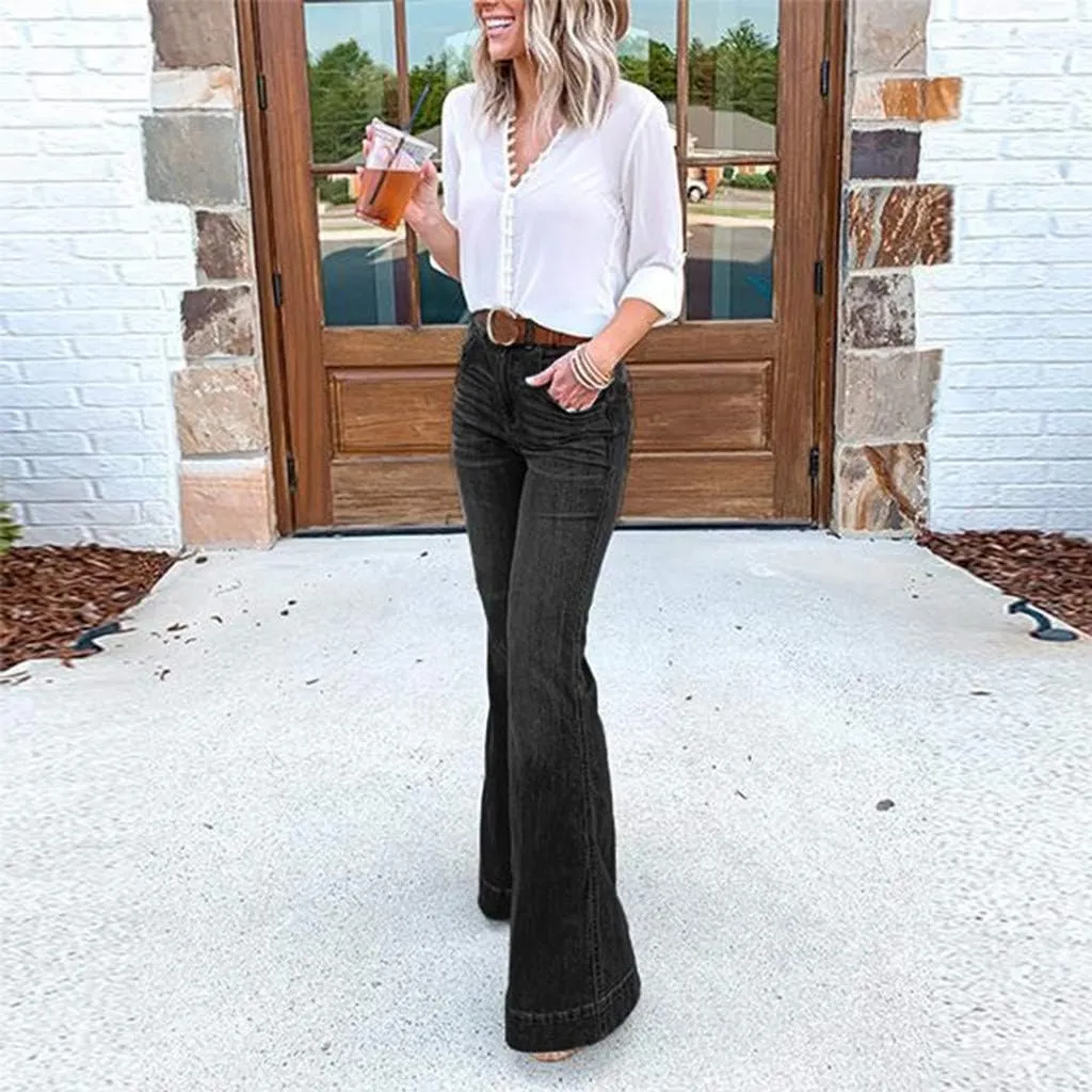 FRMUIC Bell Bottom Jeans for Women High Waisted Flare Jeans Wide Leg Baggy Jeans for Women Stretch Denim Pants