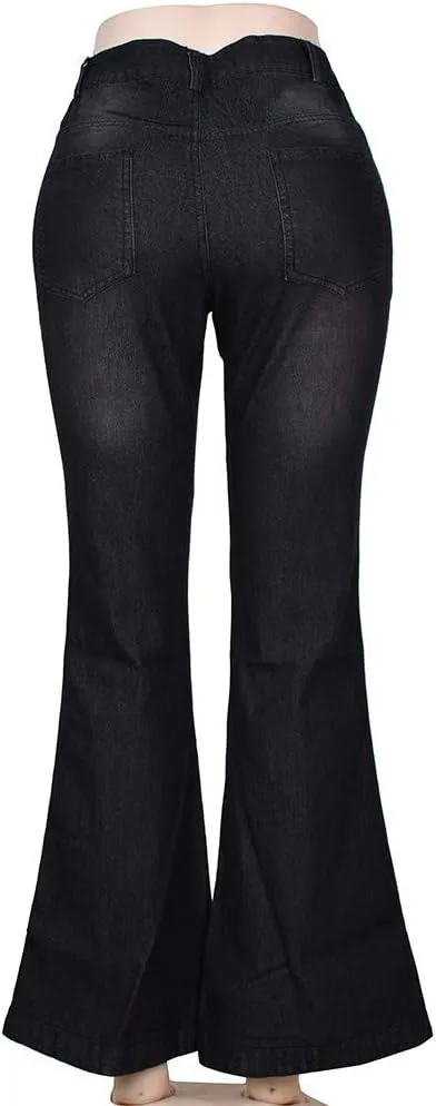FRMUIC Bell Bottom Jeans for Women High Waisted Flare Jeans Wide Leg Baggy Jeans for Women Stretch Denim Pants