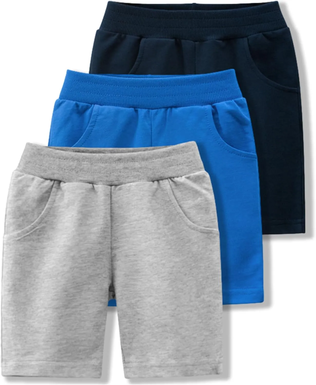 GFQLONG Toddler Boys 3 Pack Cotton Sport Jogger Shorts,Kids Summer Solid Active Short Pants