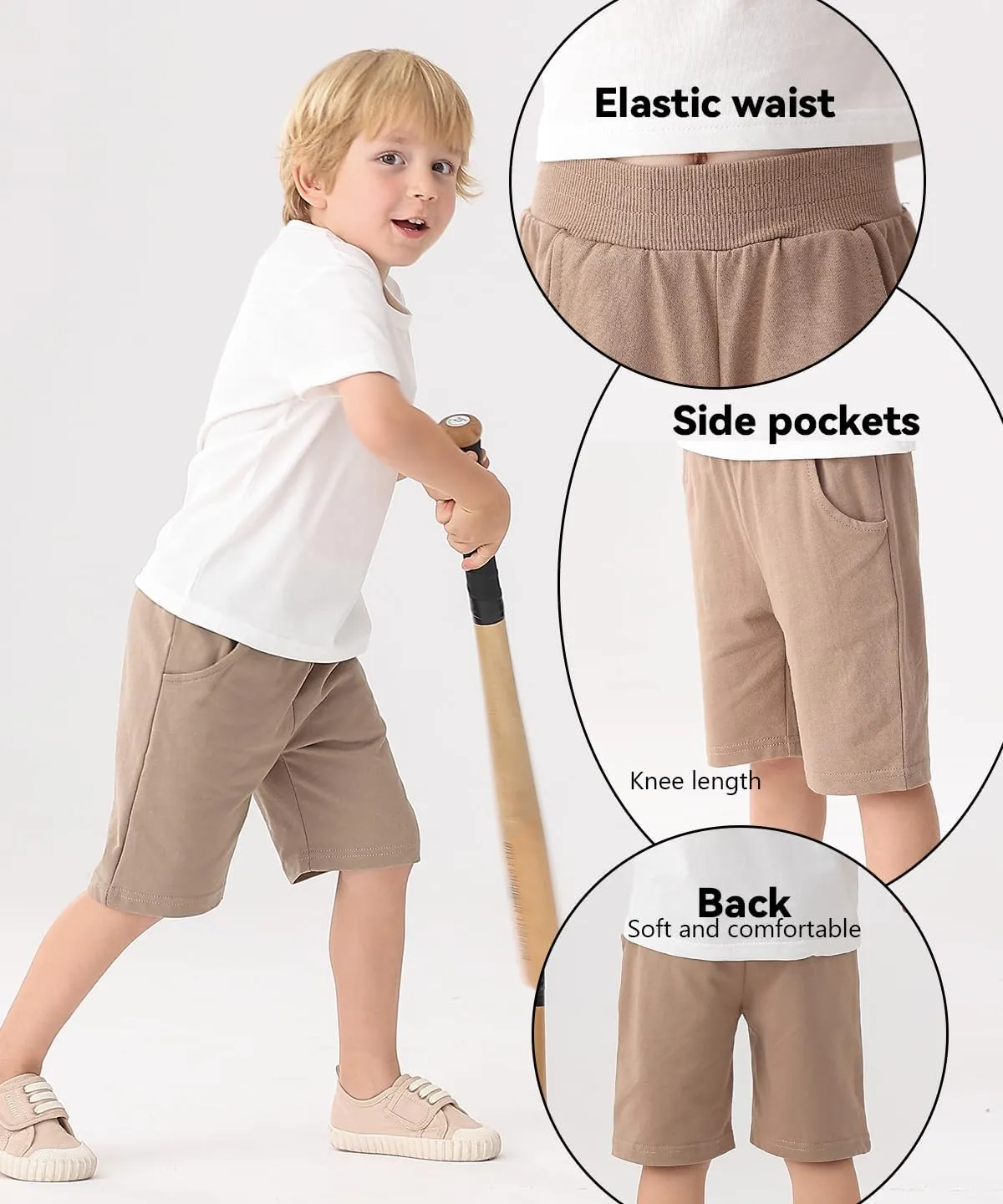 GFQLONG Toddler Boys 3 Pack Cotton Sport Jogger Shorts,Kids Summer Solid Active Short Pants