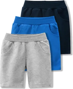 GFQLONG Toddler Boys 3 Pack Cotton Sport Jogger Shorts,Kids Summer Solid Active Short Pants