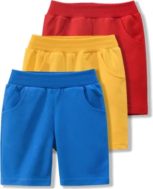 GFQLONG Toddler Boys 3 Pack Cotton Sport Jogger Shorts,Kids Summer Solid Active Short Pants