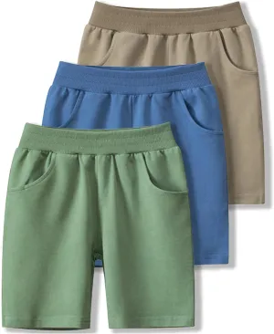 GFQLONG Toddler Boys 3 Pack Cotton Sport Jogger Shorts,Kids Summer Solid Active Short Pants