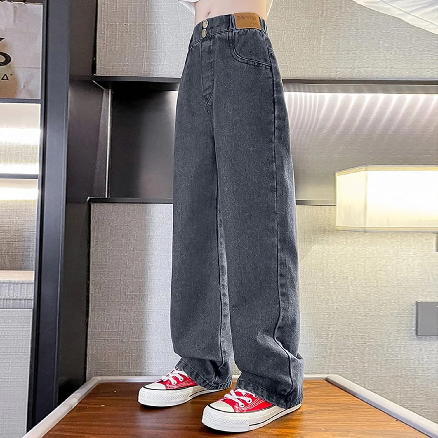Girls Baggy Jeans Casual Preppy Clothes Relaxed Fit Cute Pants Comfy Exercise Straight Leg Stretch Training Wide Leg