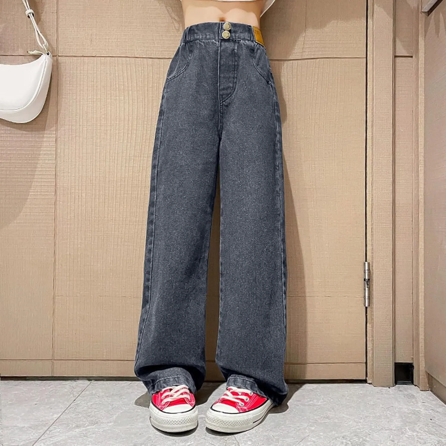 Girls Baggy Jeans Casual Preppy Clothes Relaxed Fit Cute Pants Comfy Exercise Straight Leg Stretch Training Wide Leg