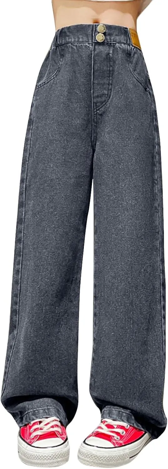 Girls Baggy Jeans Casual Preppy Clothes Relaxed Fit Cute Pants Comfy Exercise Straight Leg Stretch Training Wide Leg