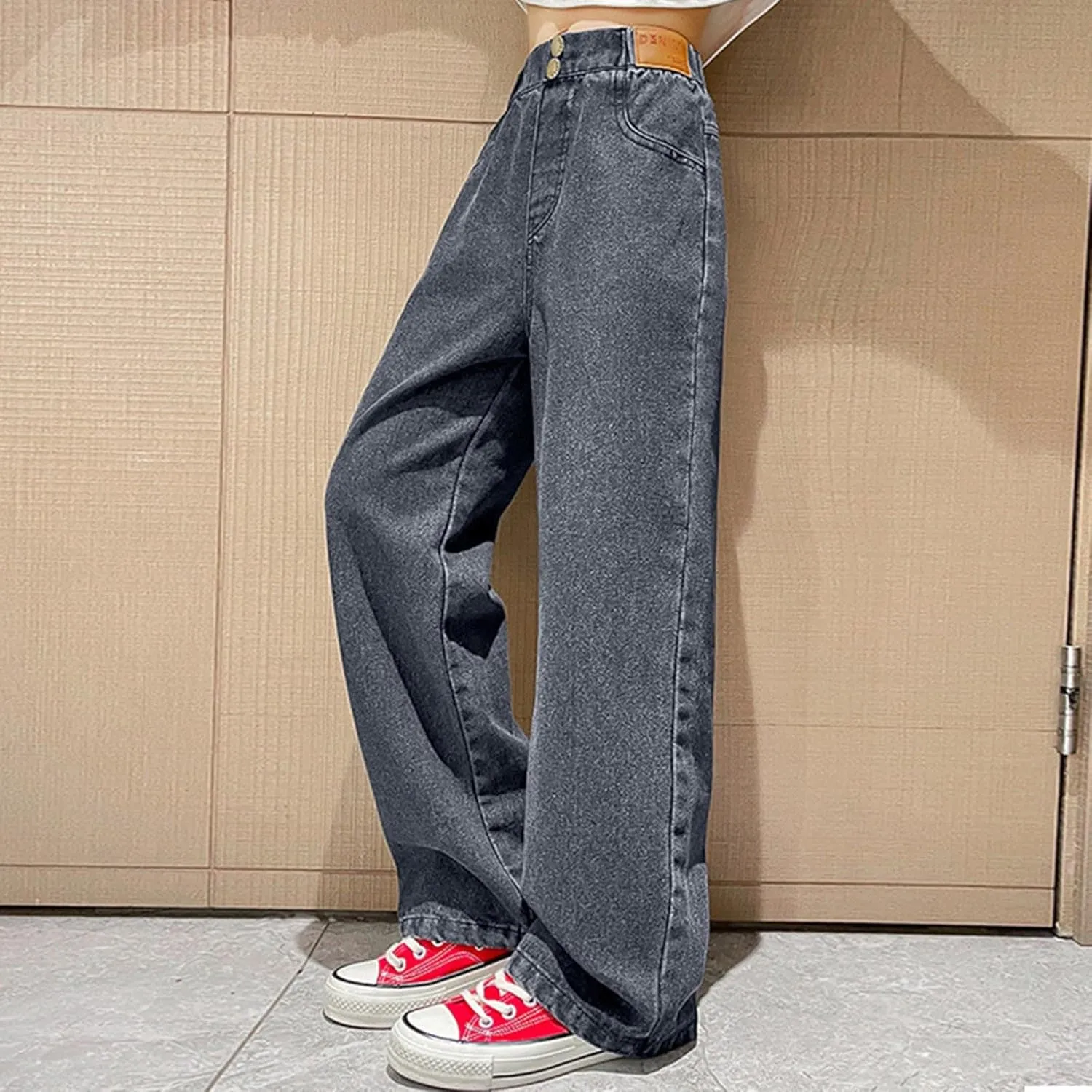 Girls Baggy Jeans Casual Preppy Clothes Relaxed Fit Cute Pants Comfy Exercise Straight Leg Stretch Training Wide Leg