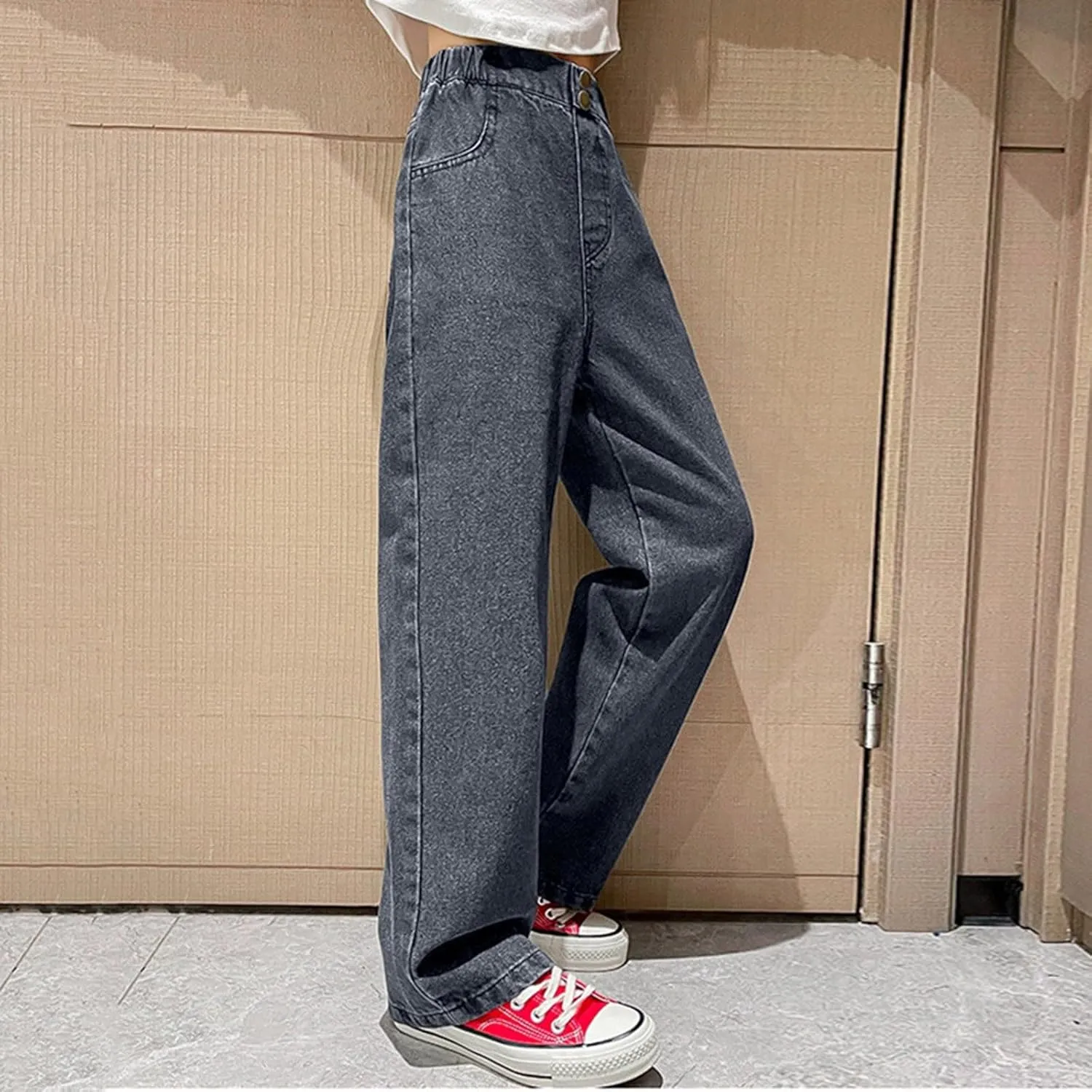 Girls Baggy Jeans Casual Preppy Clothes Relaxed Fit Cute Pants Comfy Exercise Straight Leg Stretch Training Wide Leg