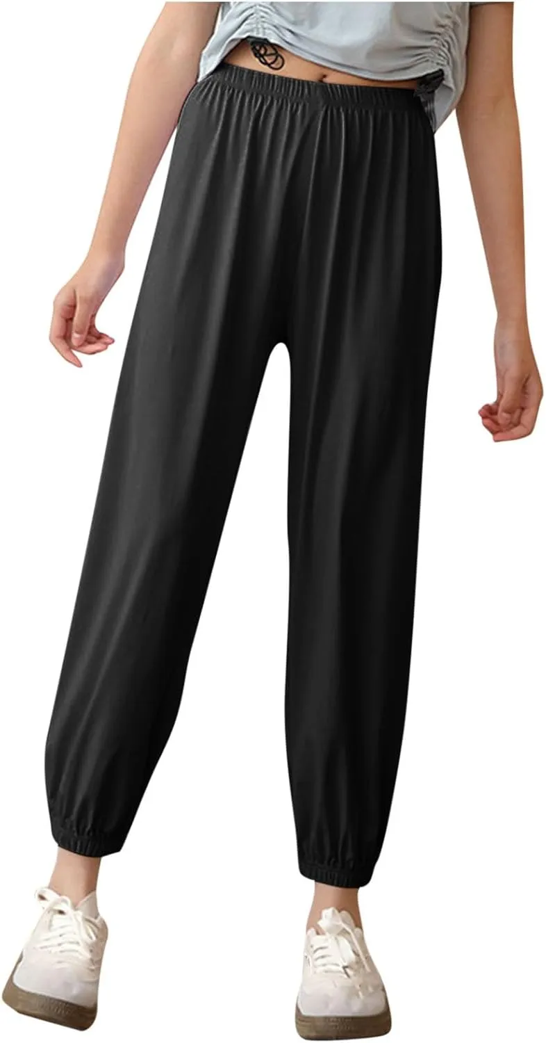Girls Joggers Pants Lightweight Quick Dry Running Workout Sweatpants Kids Elastic Waist Summer Anti-Mosquito Joggers