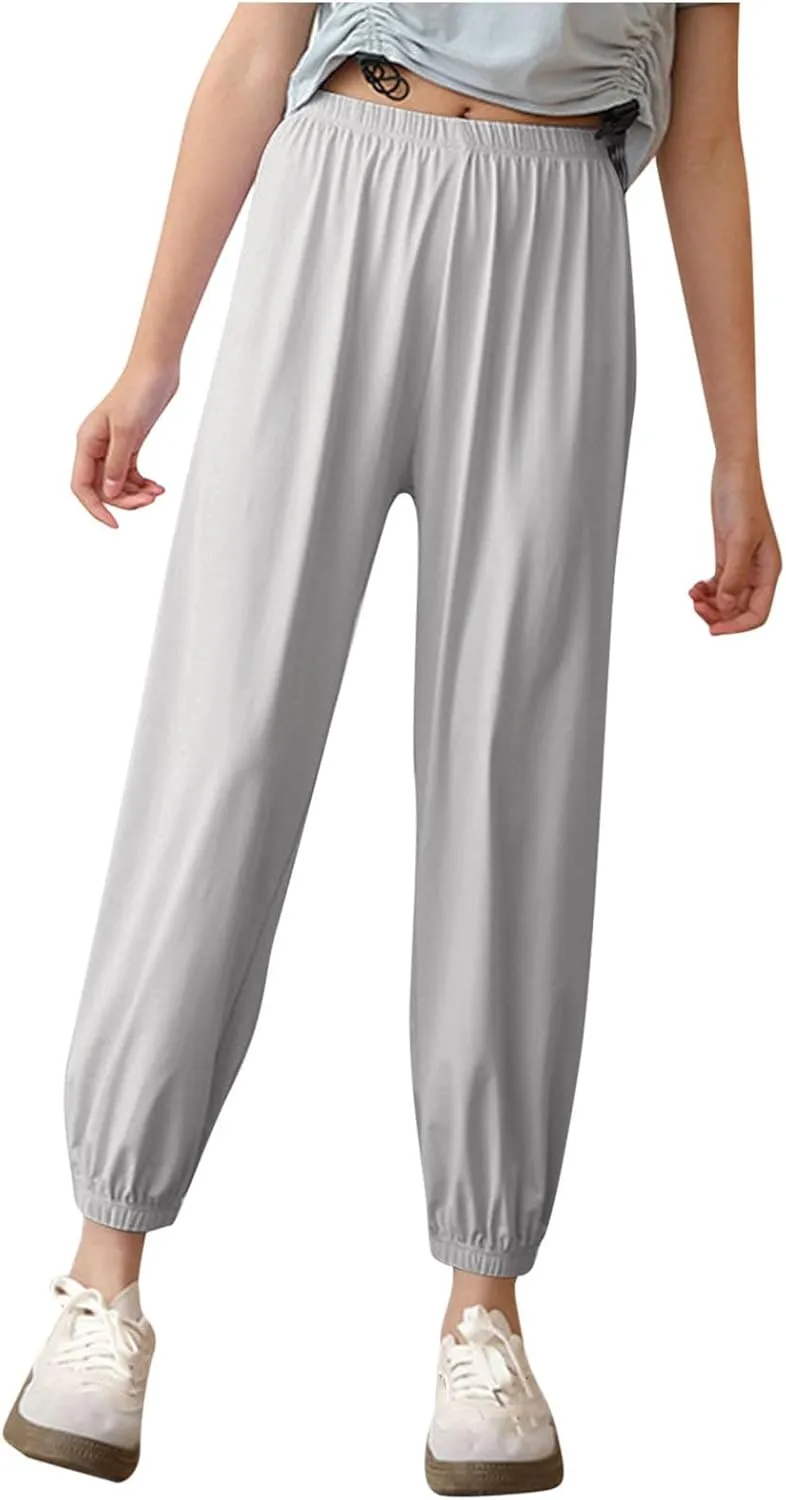 Girls Joggers Pants Lightweight Quick Dry Running Workout Sweatpants Kids Elastic Waist Summer Anti-Mosquito Joggers