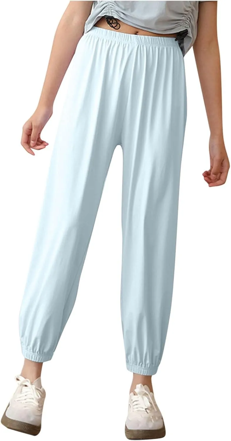 Girls Joggers Pants Lightweight Quick Dry Running Workout Sweatpants Kids Elastic Waist Summer Anti-Mosquito Joggers