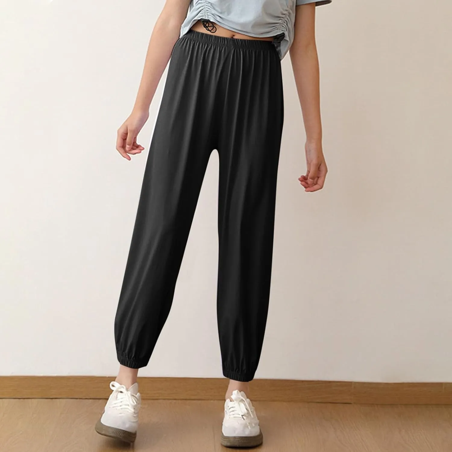 Girls Joggers Pants Lightweight Quick Dry Running Workout Sweatpants Kids Elastic Waist Summer Anti-Mosquito Joggers