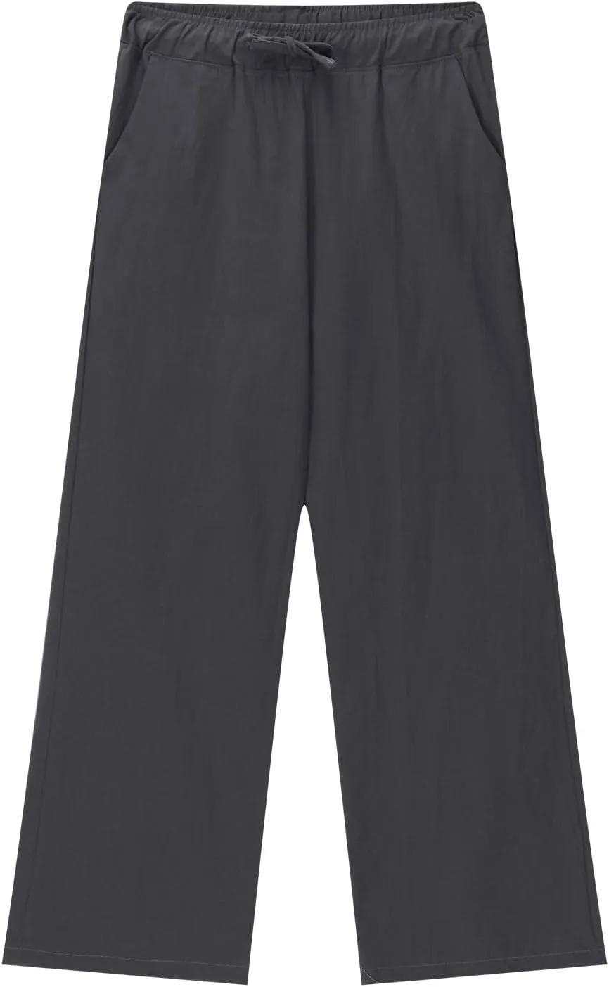 Girls Linen Pants High Waisted Loose Fit Girls Pants Size 10-12 Casual Summer Wide Leg Drawstring Trousers with Pockets