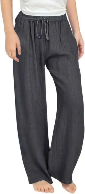 Girls Linen Pants High Waisted Loose Fit Girls Pants Size 10-12 Casual Summer Wide Leg Drawstring Trousers with Pockets
