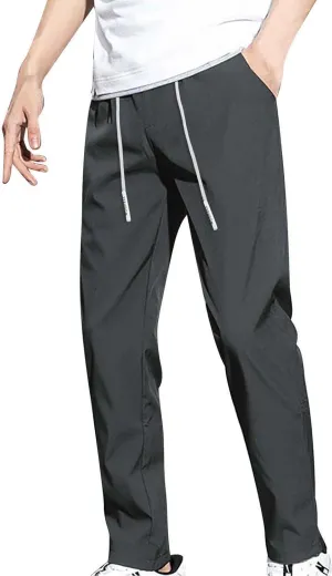 Glide Pants Men Thin Ice Silk Quick Dry Elastic Drawstring Sweatpants Breathable Slim Casual Fashion Joggers Trousers