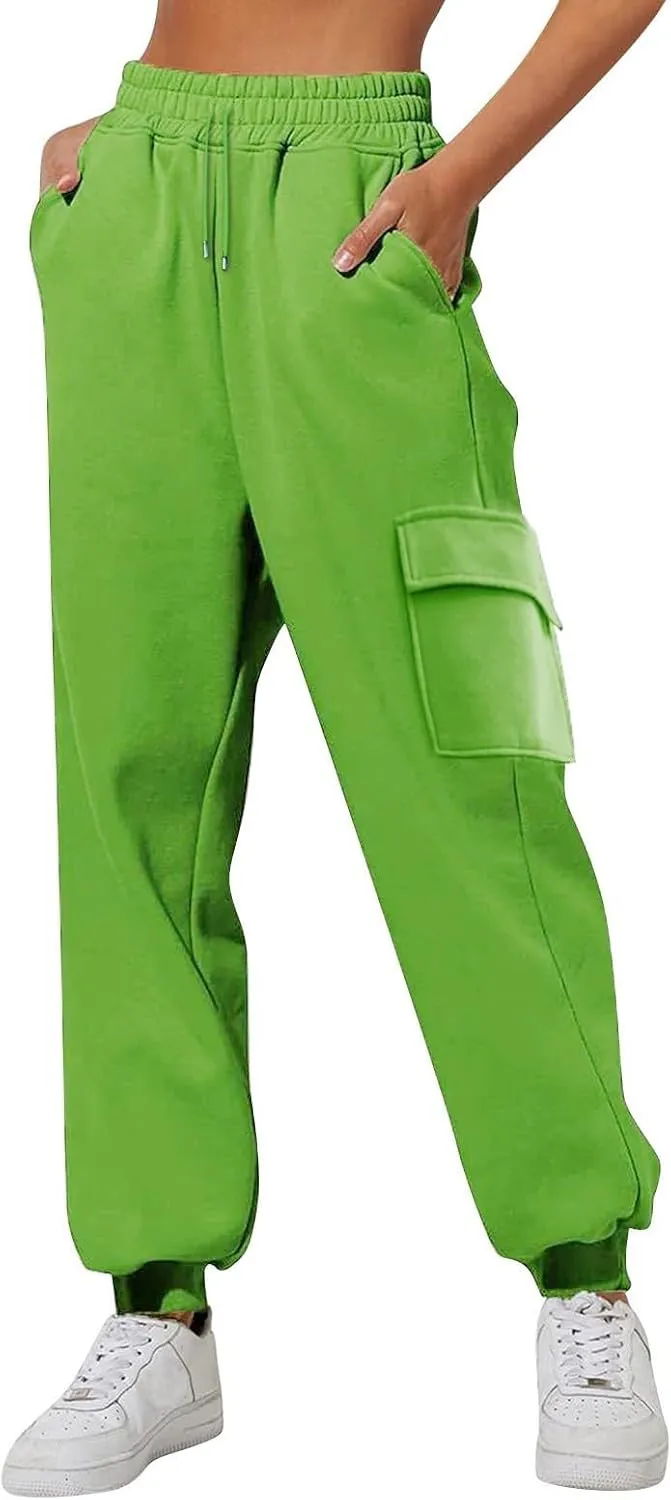 GOKKILRW Womens Cargo Sweatpants 2024 Fall Outfits Straight Leg Baggy Athletic Joggers Solid Drawstring Cinch Lounge Trousers
