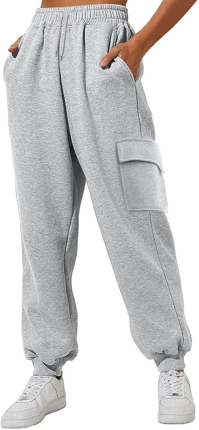GOKKILRW Womens Cargo Sweatpants 2024 Fall Outfits Straight Leg Baggy Athletic Joggers Solid Drawstring Cinch Lounge Trousers