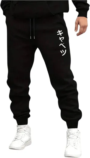GORGLITTER Men's Letter Graphic Cargo Jogger Pants High Waisted Hiking Long Trousers with Pocket