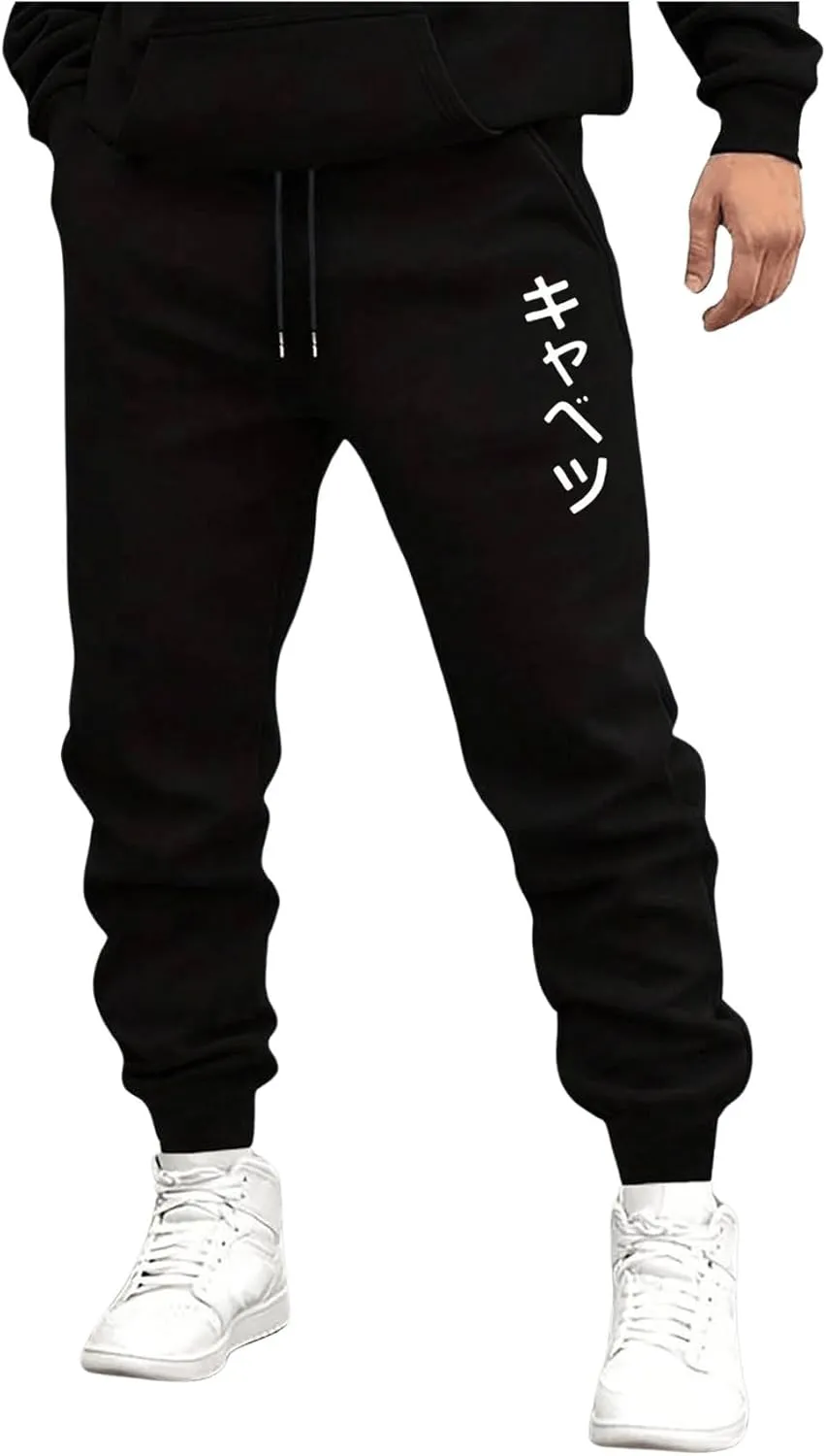 GORGLITTER Men's Letter Graphic Cargo Jogger Pants High Waisted Hiking Long Trousers with Pocket