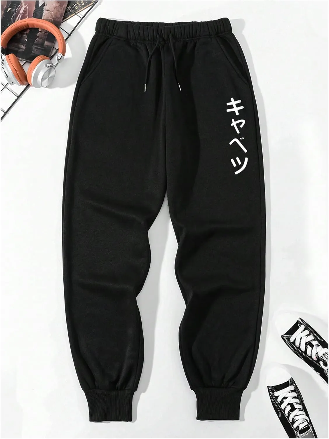 GORGLITTER Men's Letter Graphic Cargo Jogger Pants High Waisted Hiking Long Trousers with Pocket