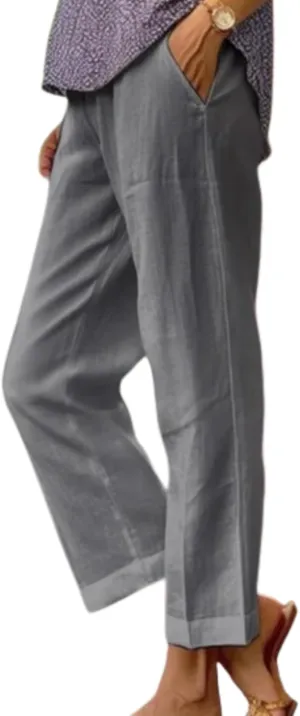Guteidee Women's Cotton Linen Pants Casual Drawstring Loose Elastic Waist Beach Trousers with Pockets