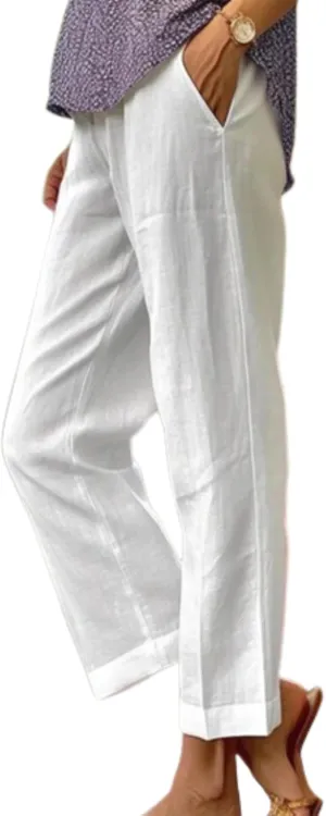 Guteidee Women's Cotton Linen Pants Casual Drawstring Loose Elastic Waist Beach Trousers with Pockets