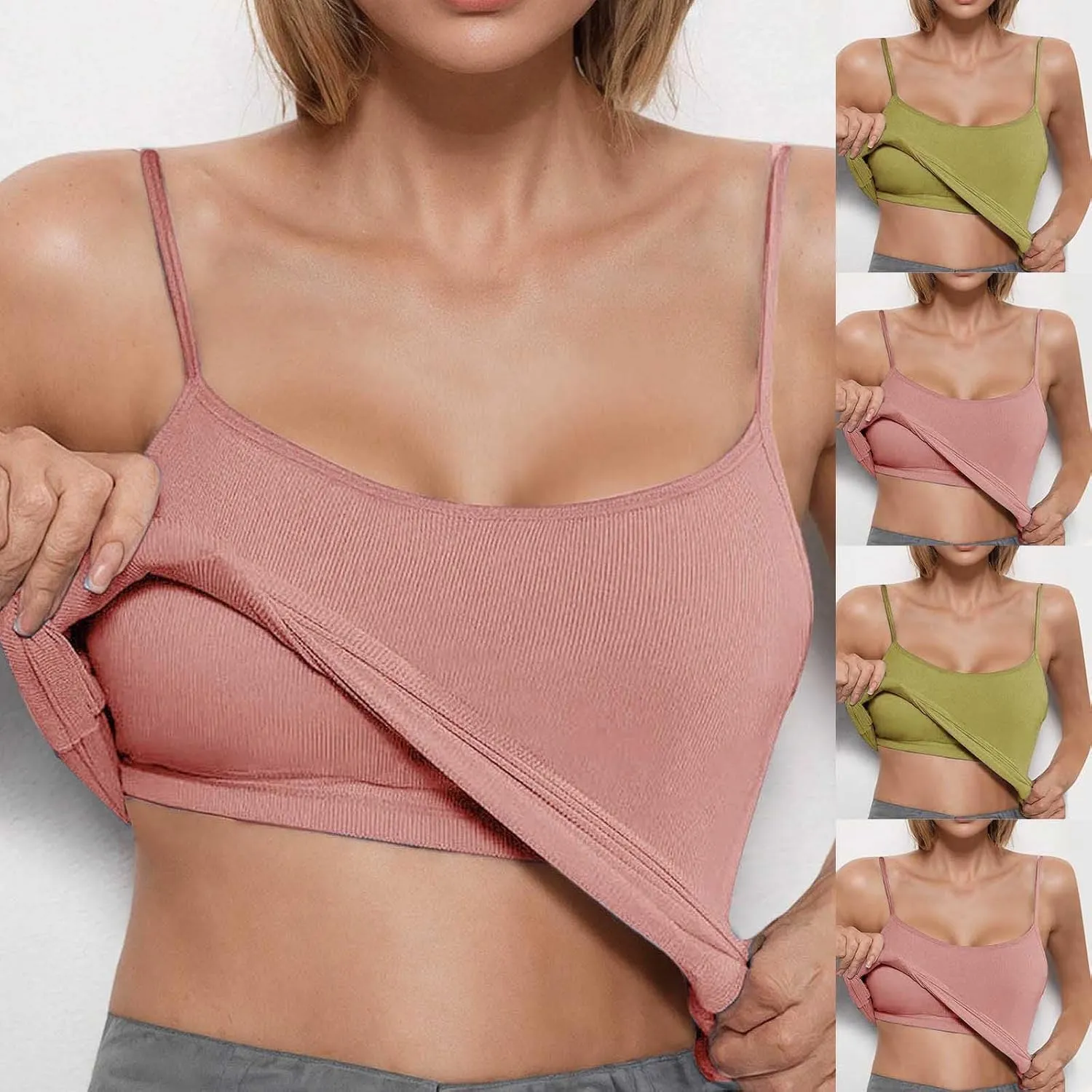 HGps8w Women's Ribbed Tank Tops with Built in Bras - Basic Summer Spaghetti Strap Padded Camisole Workout Yoga Shirts